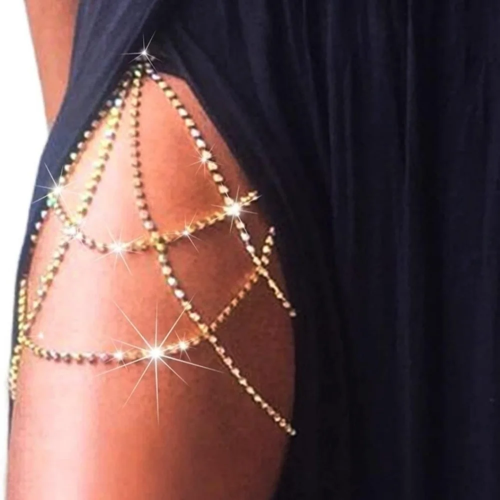 3/$30 Silver Rhinestone Layered Festoon Semi-elastic Body Thigh Festival Chain